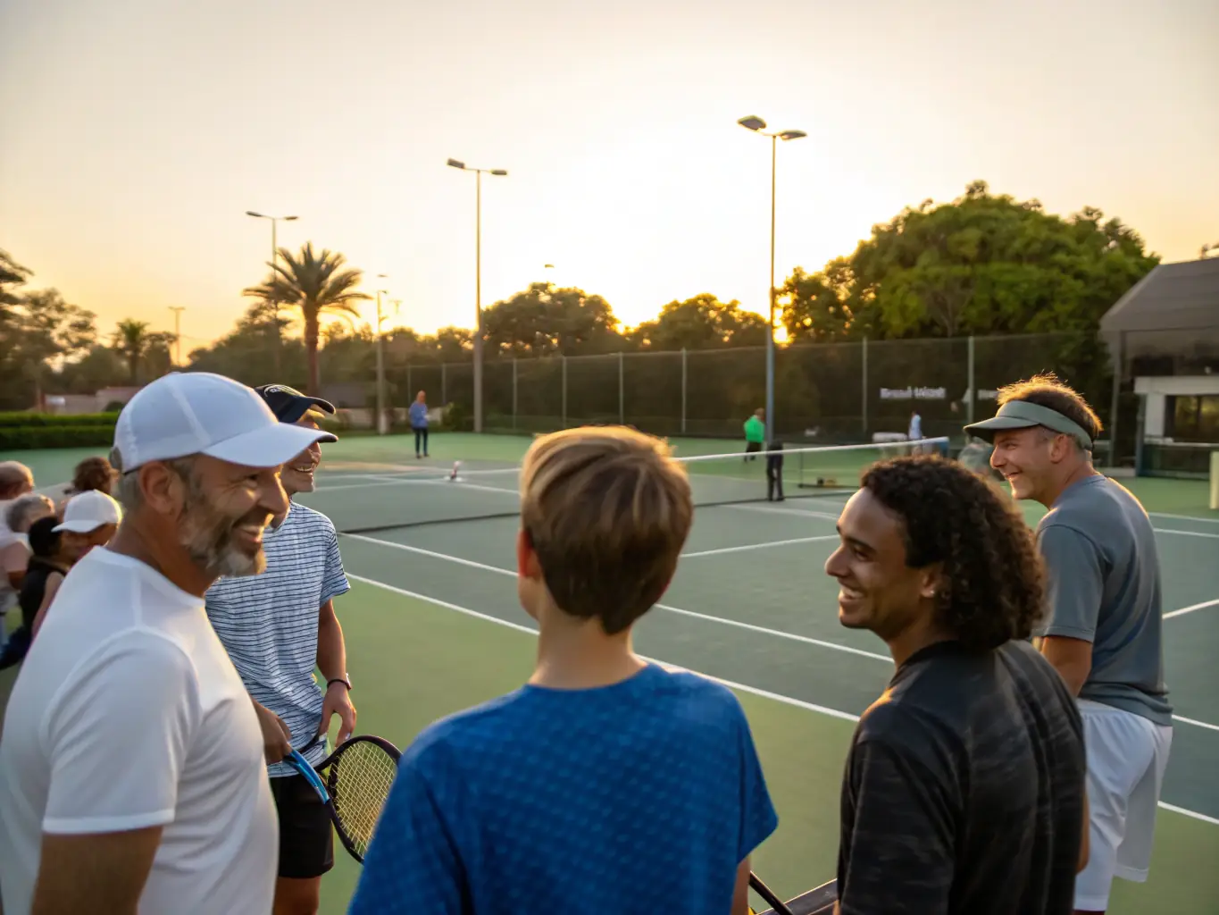 A serene image of senior players enjoying a friendly game of tennis, highlighting the accessibility of the sport for all ages.